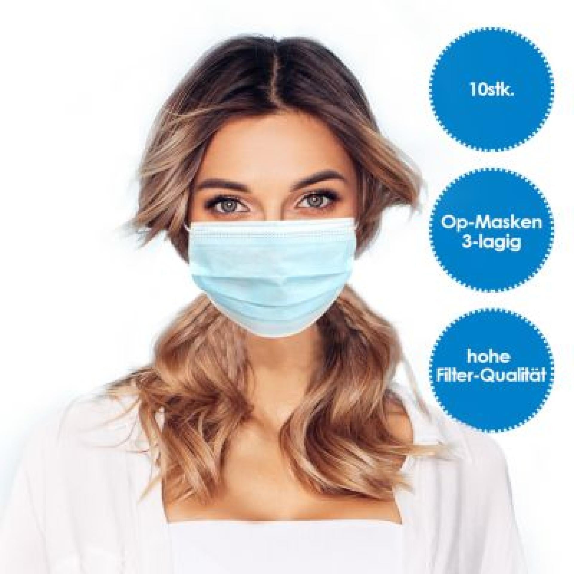 Face mask 3-ply blue 10 pieces